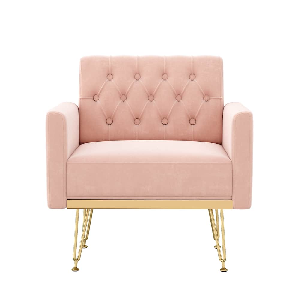 Velvet Armchair Single Sofa Chair with Metal Legs, Reading Chair Pink Side Chair Dining Chair Lobby Chair