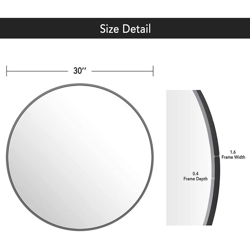 Wall Round Mirror 30'' Modern Brushed Metal Frame Wall-Mounted
