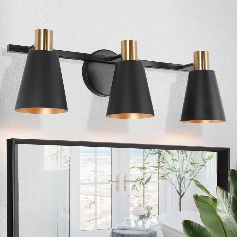 Modern 3-light Dome Dimmable Bathroom Vanity Lights Farmhouse Black Metal Cone Wall Sconces - Black