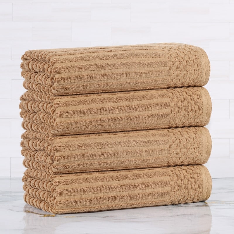 Superior Soho Ribbed Cotton Bath Towel Set of 4 - Coffee