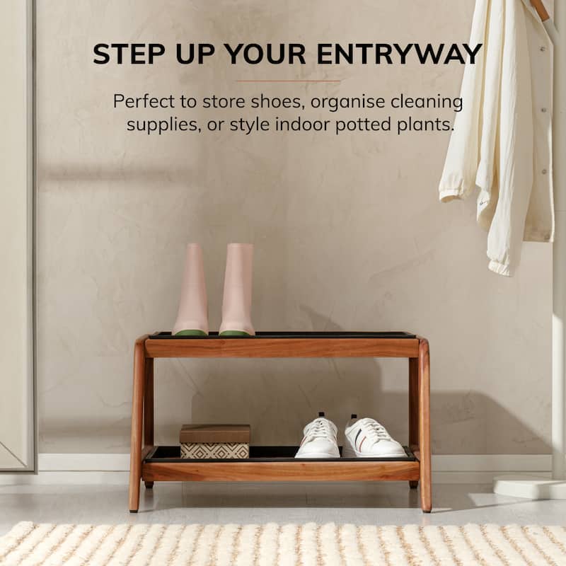 Jani Double-Tier Natural Stand 2-Pair Rubber Boot Trays