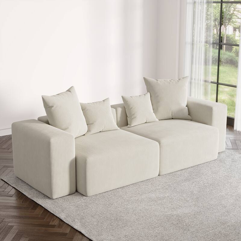 2 Set Oversized Corduroy Sectional Sofa Square Arm