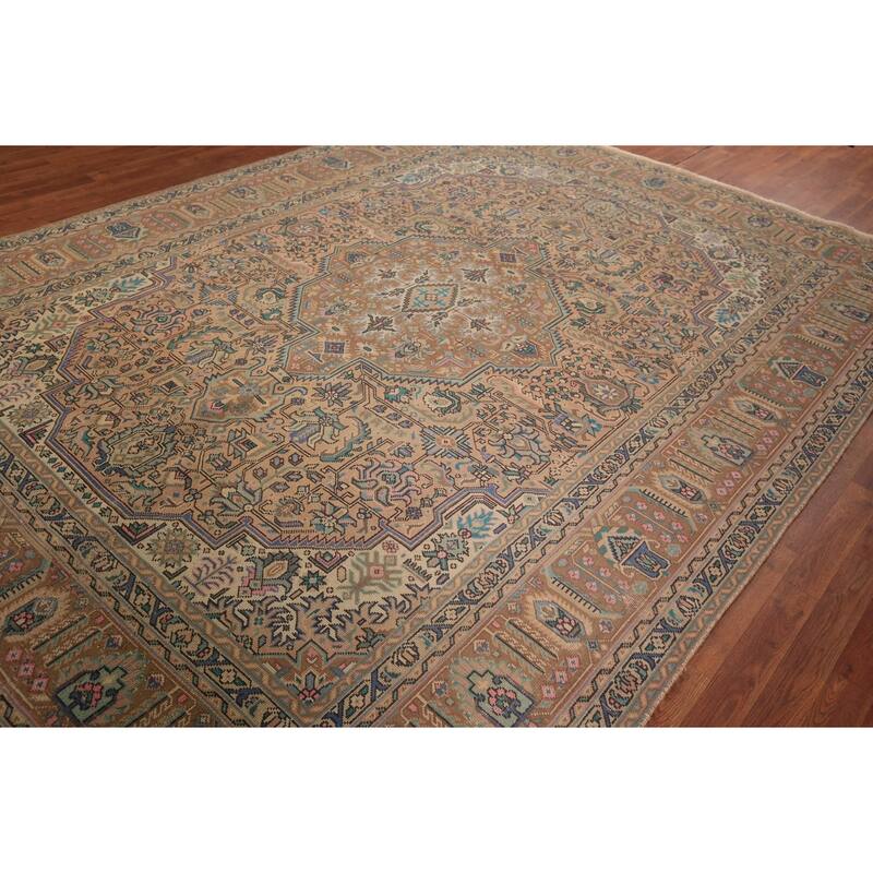 Geometric Tabriz Persian Vintage Area Rug Hand-Knotted Wool Carpet - 8'3" x 11'4"