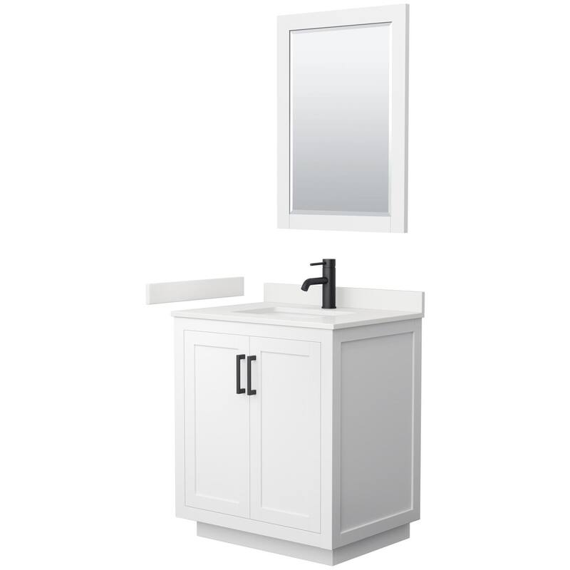 Wyndham Collection WCF292930S-QTZ-UNSM24 Miranda 30" Free Standing - White / White Quartz Top / Matte Black Hardware