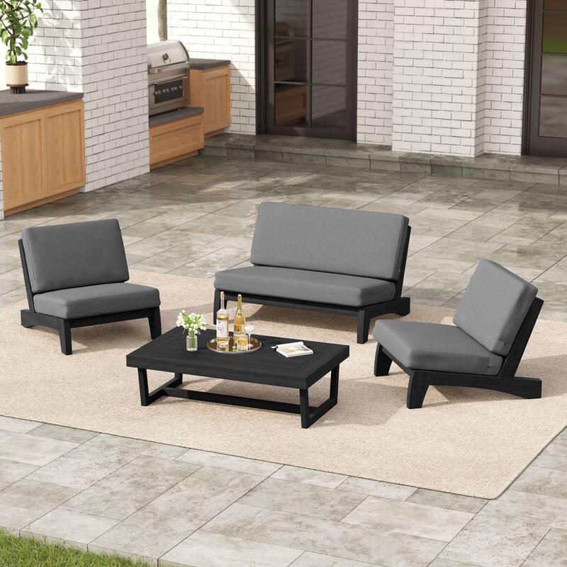 4 Set Outdoor Patio Teak Wood Club Chairs Loveseat with Coffee Table