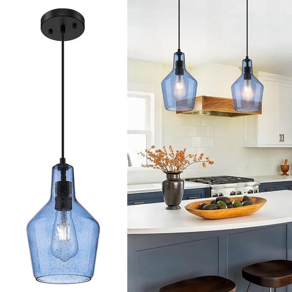 slide 2 of 6, 1-Light Adjustable Kitchen Pendant Light Blue