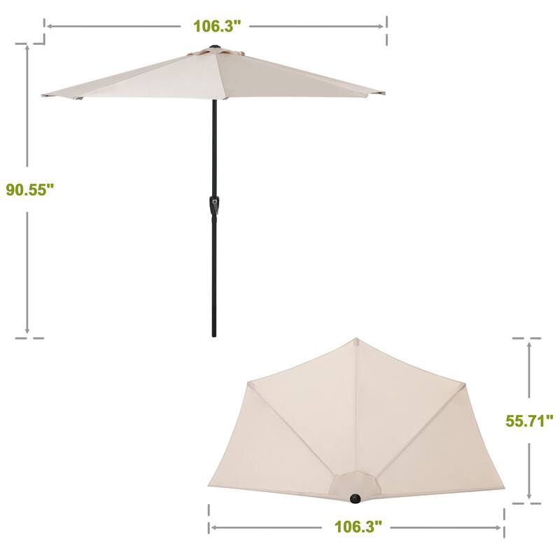 Patio Umbrella, 9 FT Half Round Umbrella, Weather-Resistant Polyester