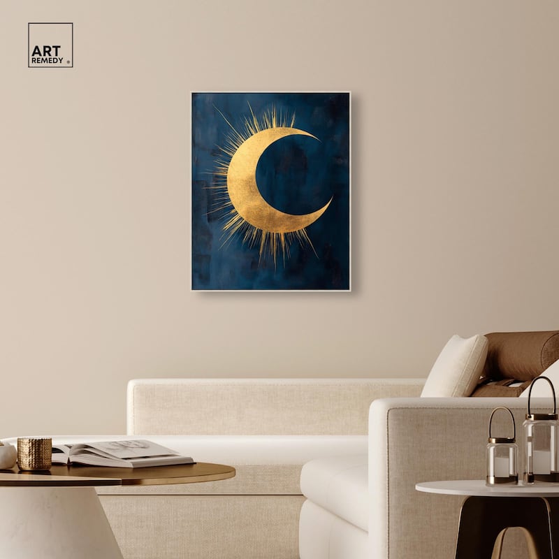 Gold Moon on Indigo Canvas by Art Remedy