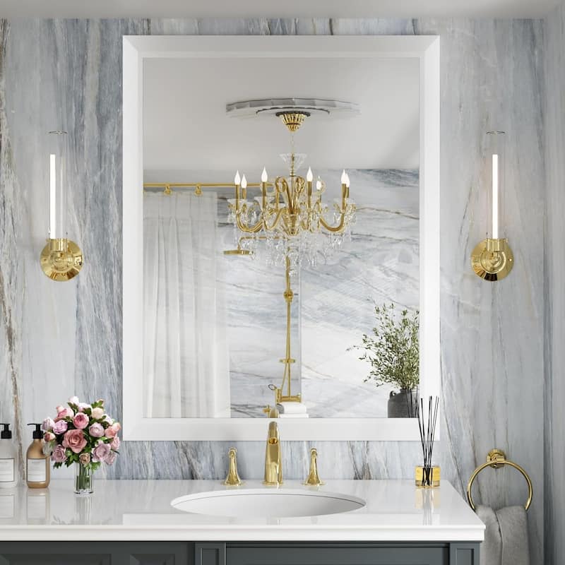 KIOTEE Full size Metal Bathroom Mirror with 5-Year Warranty - 36x32 - White