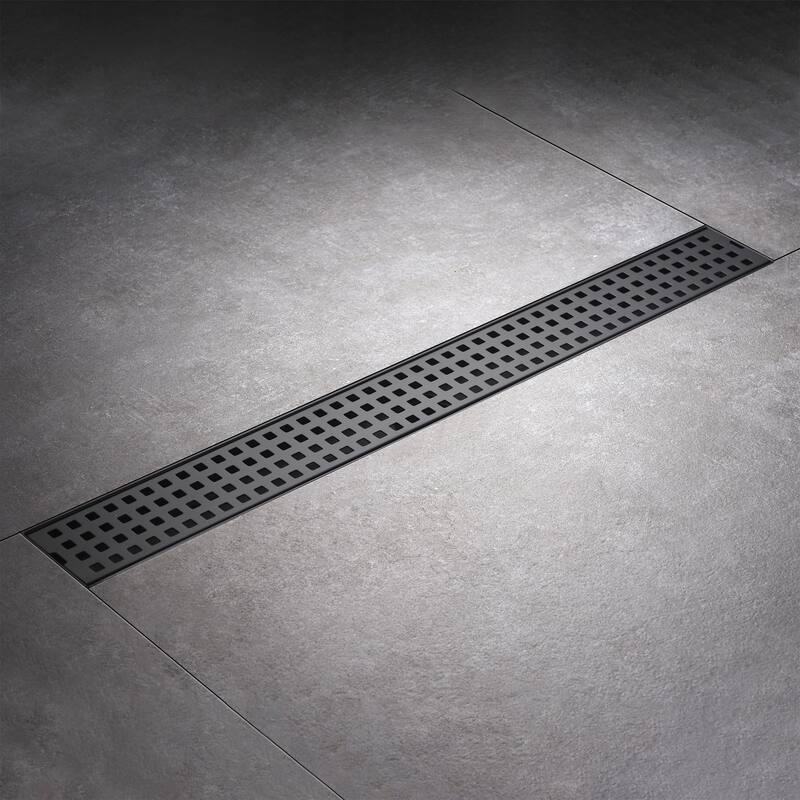 24 in. Stainless Steel Linear Shower Drain with Square Pattern Drain Cover - Matte Black