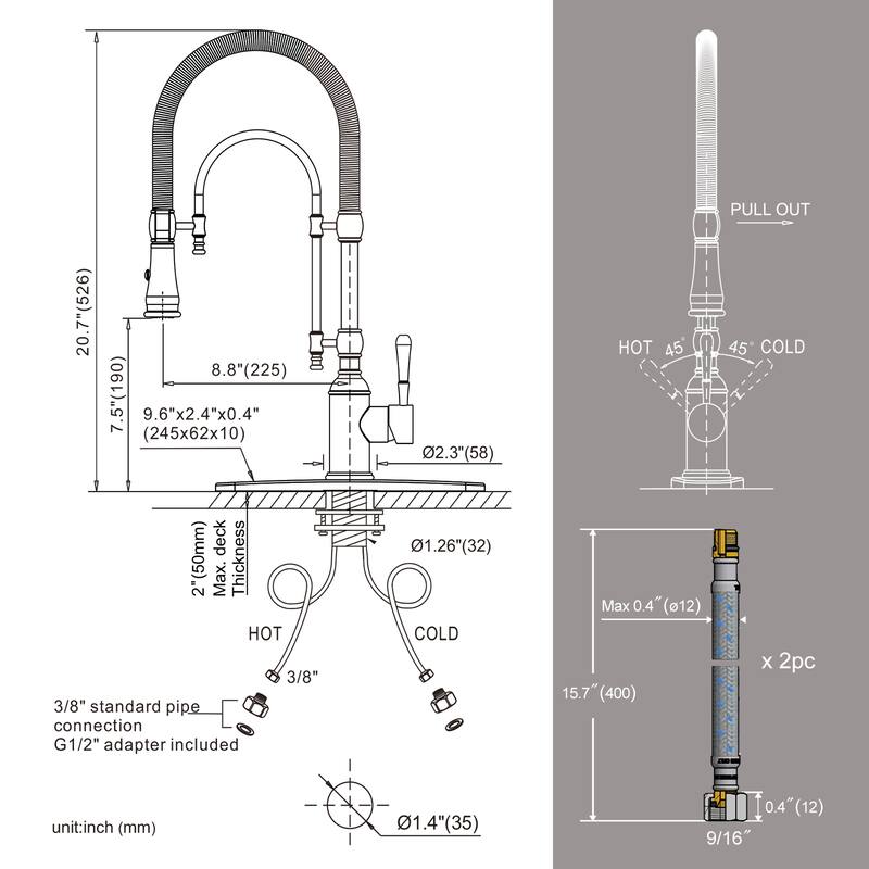 WOWOW Single Handle Gooseneck Pull Down Sprayer Kitchen Faucet