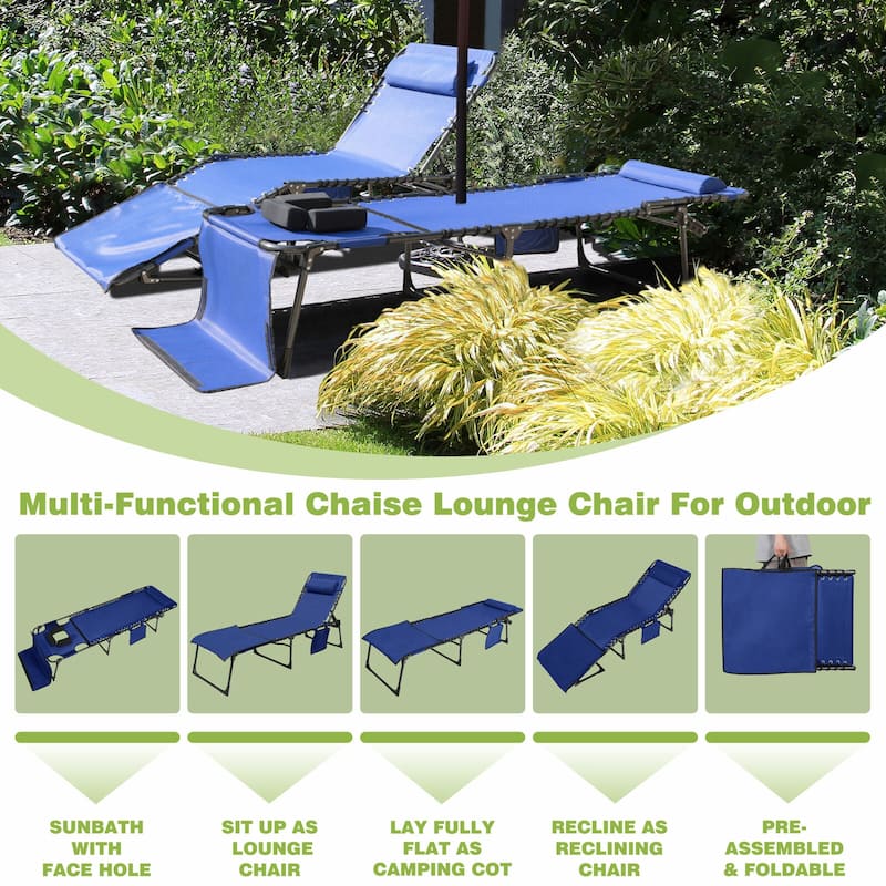 VEIKOUS Patio Chaise Lounge Chairs for Outdoor Tanning Chair with Face Hole, Pillow and Pocket