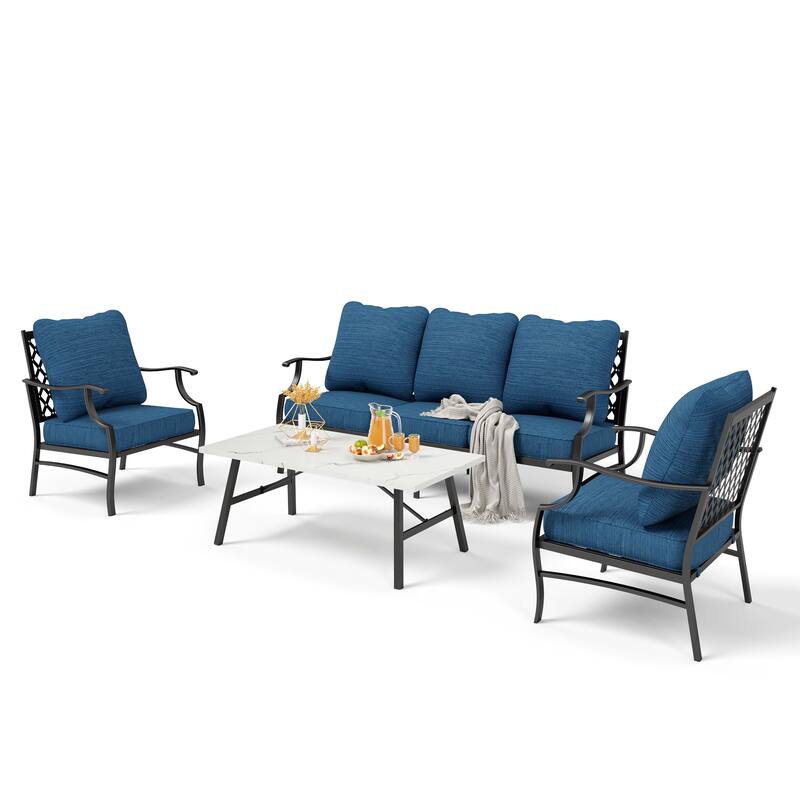 MAISON ARTS 4/5-Piece Patio Conversation Sets, Sofa Set with 2 xSingle Sofa Chairs, 1 x 3-seater Sofa and Coffee Table/Ottomans