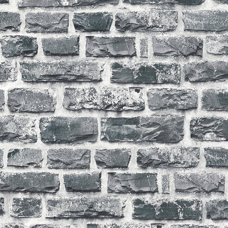 Galerie Wallcoverings Bricks and More Collection Stone Brick Matte Finish Vinyl on Non-woven Wallpaper Roll - 33-feet long x 21-inches wide - Dark Grey