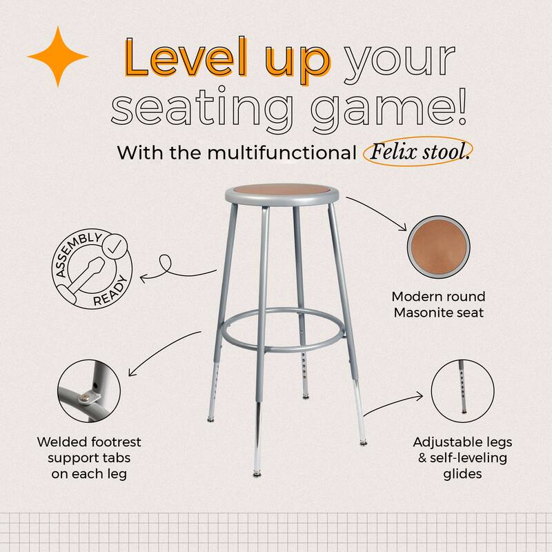 Hampden Furnishings Felix Collection Height Adjustable Steel Stool, AssemblyReady