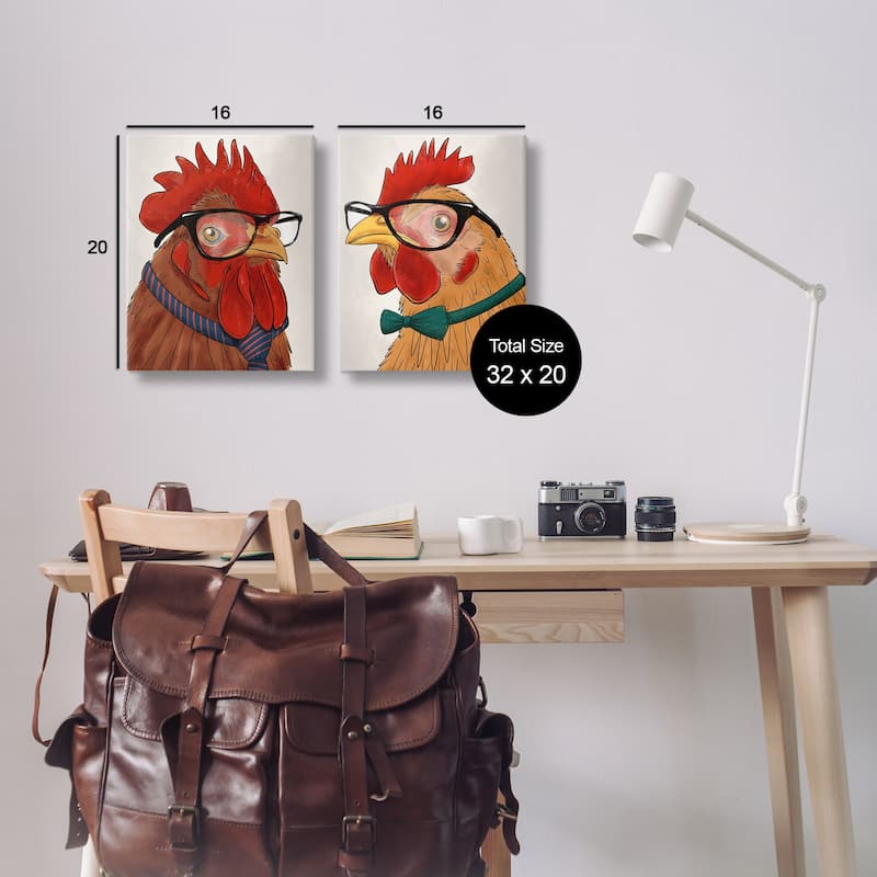 Stupell Quirky Hipster Roosters Canvas Wall Art Design By Marcus Prime (Set of 2)