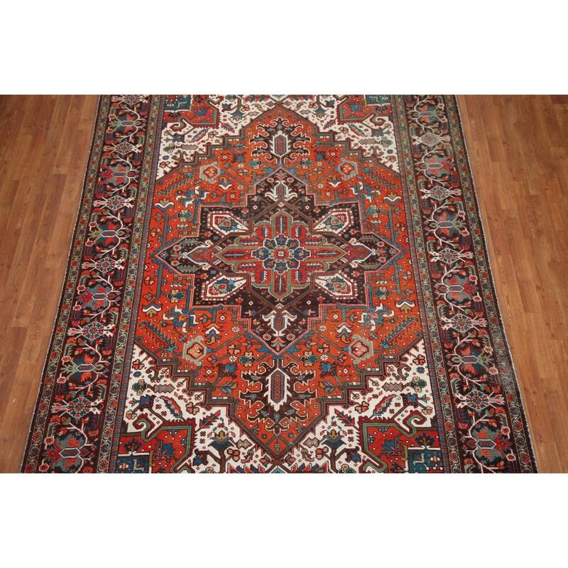 Hand Knotted Oriental 100% Wool Carpet Traditional Medallion Red Heriz Area Rug - 10' 7'' X 7' 2''
