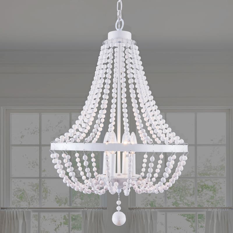 Cusp Barn Farmhouse Rustic 4-Light Wood Beaded Chandelier