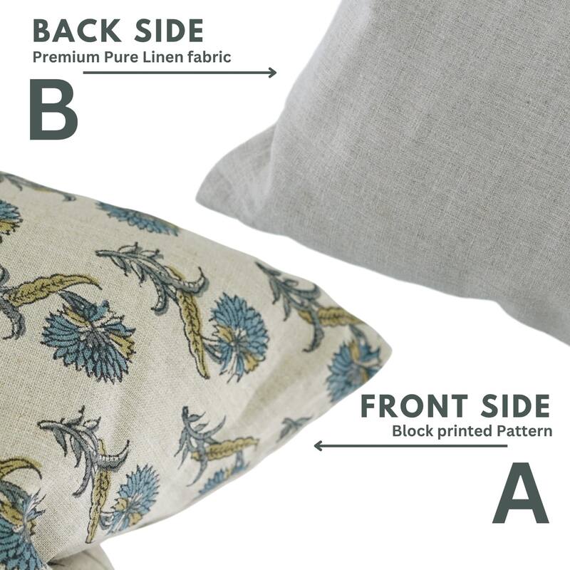 Fabdivine Hand Block Print Pillow Cover Square Home Decor, Daffodil