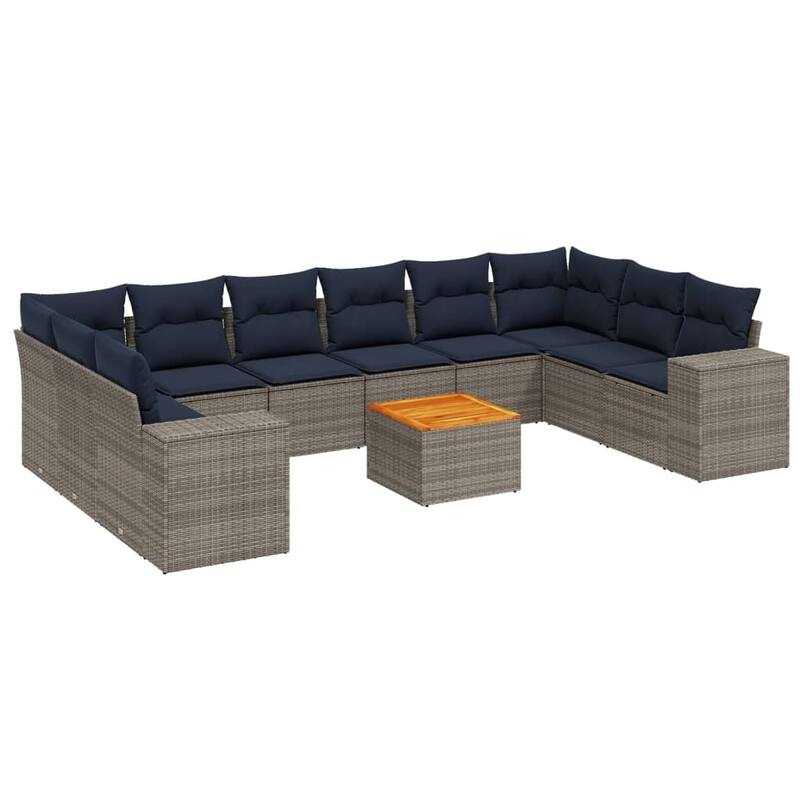 vidaXL 11 Piece Patio Sofa Set with Cushions Gray Poly Rattan