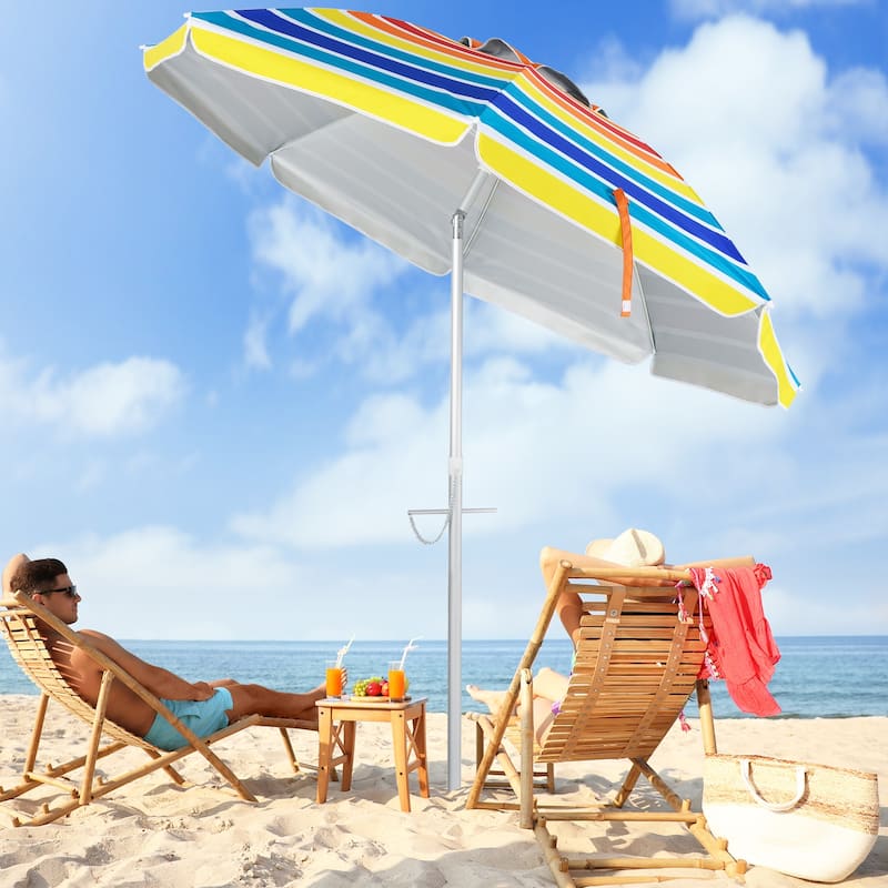 Gymax 6.5 FT Beach Umbrella Sun Protection Portable Sunshade Parasol