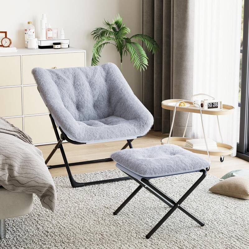 Comfy Folded Chair,Saucer Chair, Lounge Chair - XL Foldable Faux Fur Floor Seat, Non-Slip Base for Stability