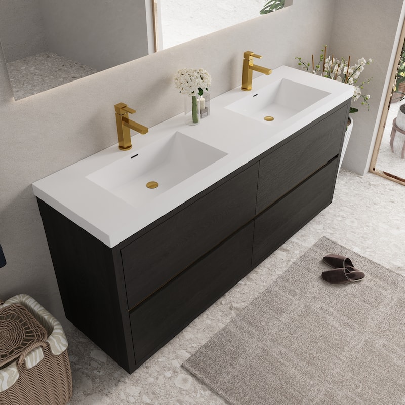 Freestanding Bathroom Vanity with White Stone Resin Top