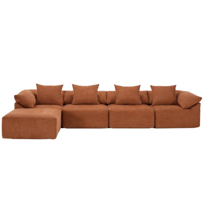 142" Chenille L-Shaped Modular Sectional Sofa with No Assembly Required, Convertible Sleeper, and Built-In Ottoman
