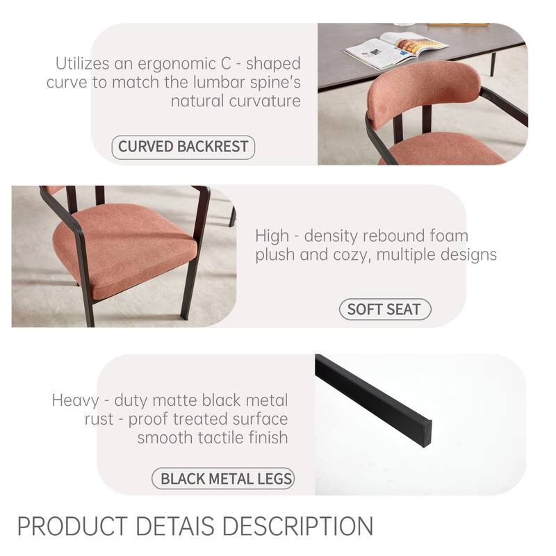 2-Piece, Mid-Century Style Upholstered Fabric Dining Chairs Tufted Dining Chair with Curved Backs, for Kitchens