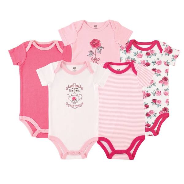 slide 1 of 1, Hudson Baby Infant Girl Cotton Bodysuits 5pk, Tea 0-3 Months - Tea