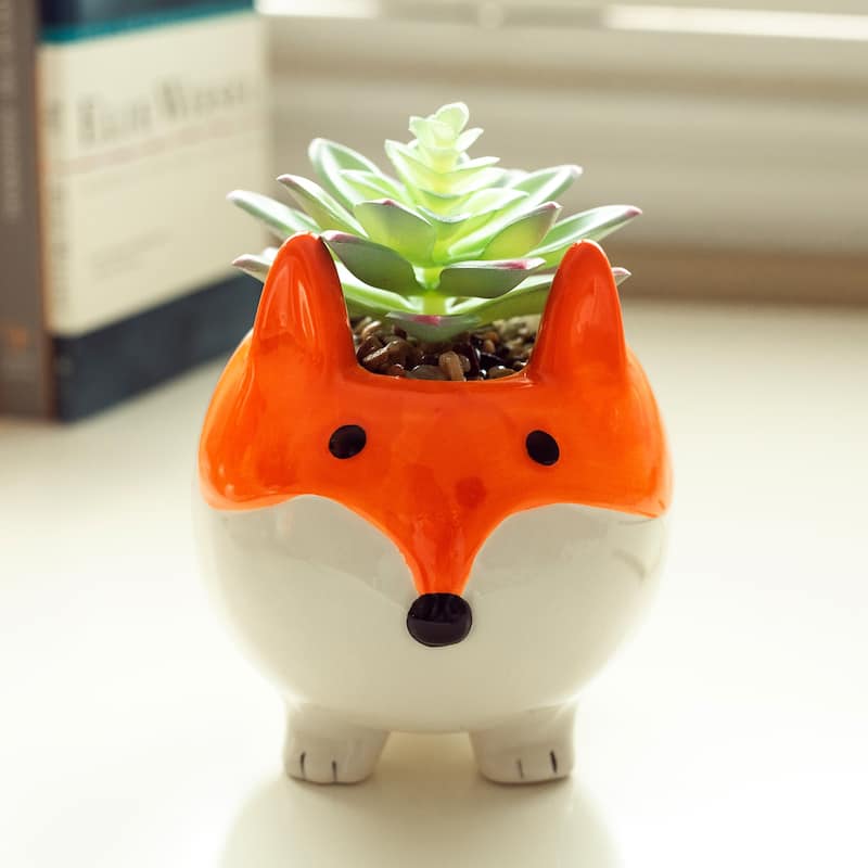 5" & 3.5" Fox Ceramic Empty Planter,Set of 2
