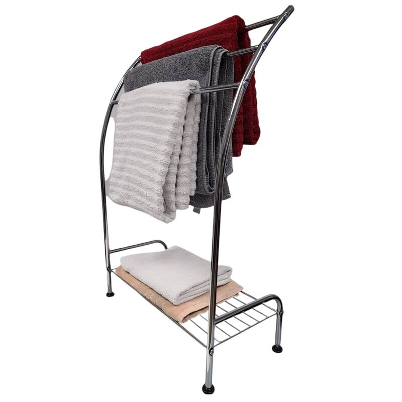 Freestanding Curved 3 Towels Stand with Shelf Chromed Metal - 22 5/8 L x 9.80 W x33.50 H