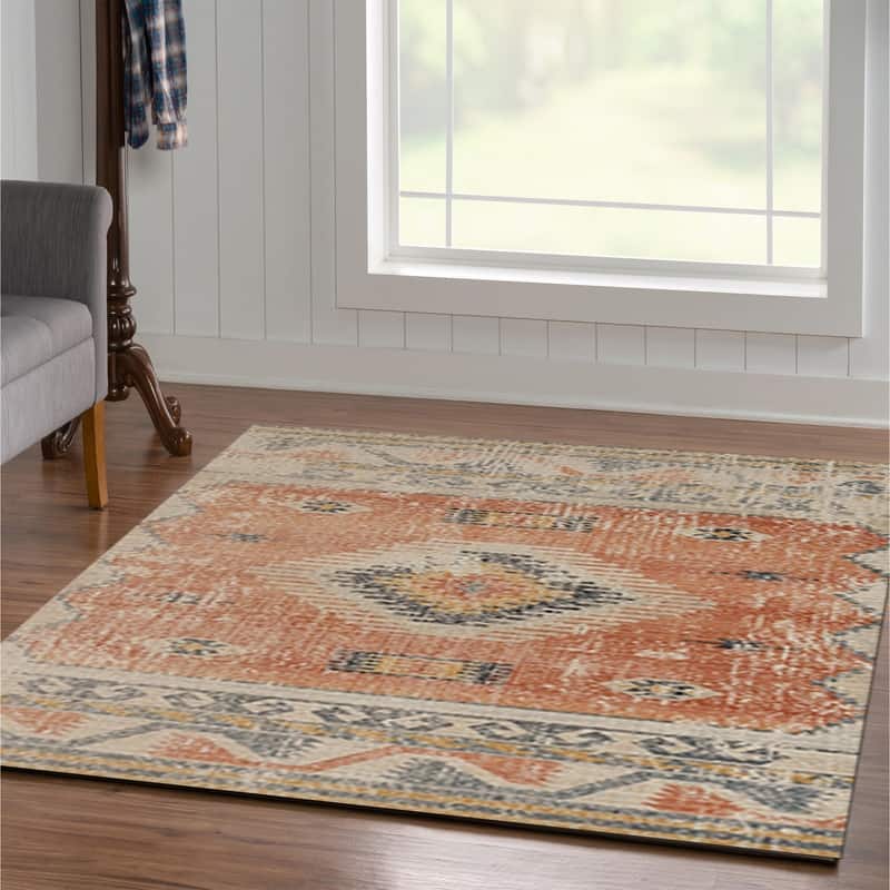Linon Great Zero Barlow Bohemian Ivory/Rust Area Rug