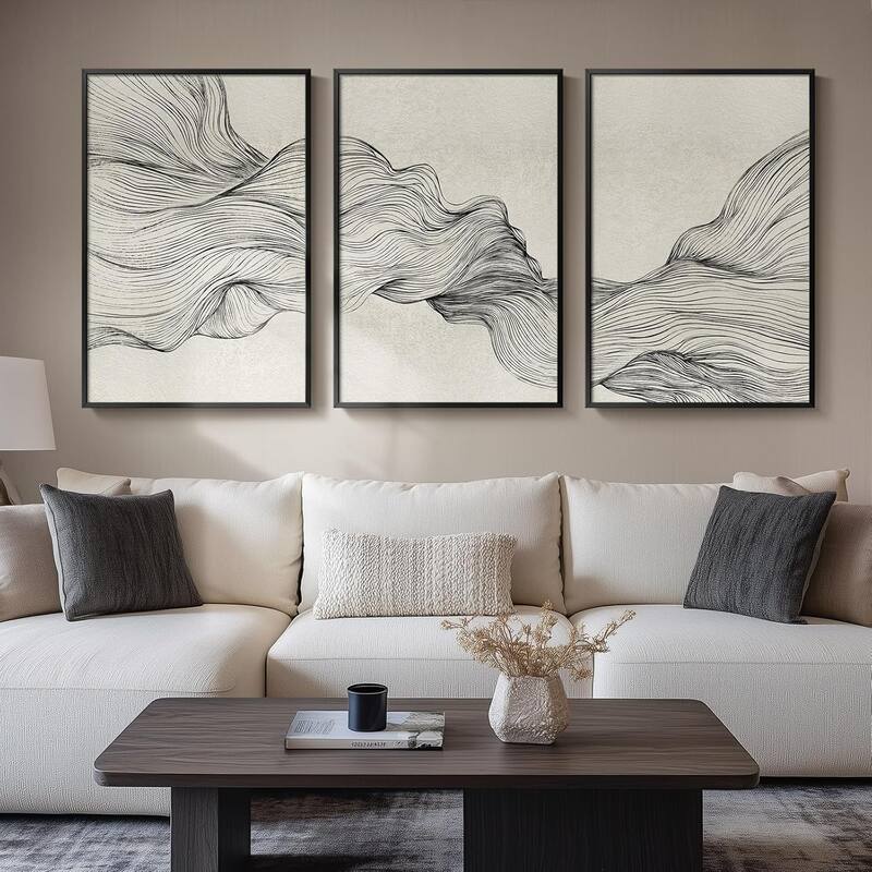 Framed Black and Beige Abstract Wall Art - 24 x 36
