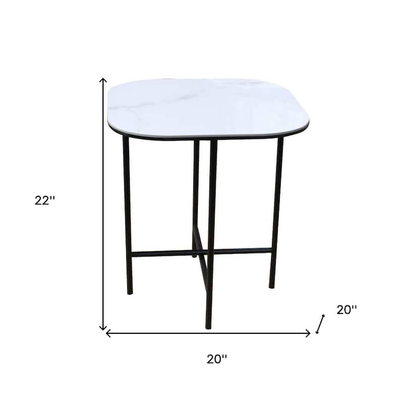 White Ceramic Square End Table with Metal Cross 4 Leg Base - 20” x 20” x 22” (D x W x H)