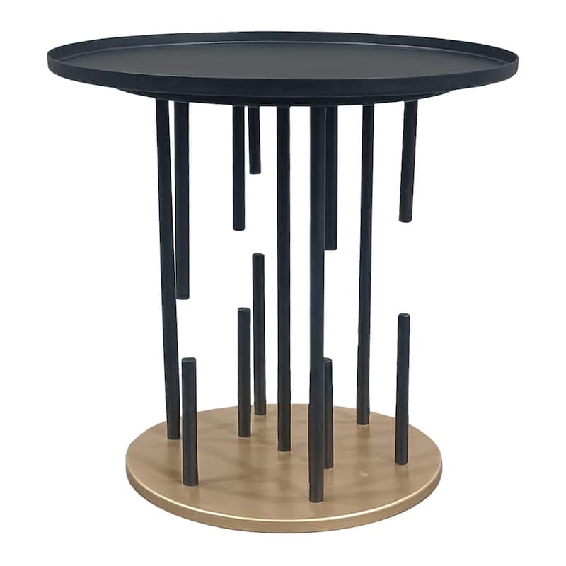 20 in. Black and Brass Round Metal End Table, Sturdy Build End Side Table for Living Rooms