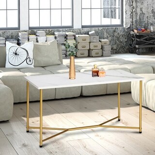 Mid Century Modern Rectangle Coffee Table Marble Gold - Bed Bath ...
