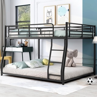 Metal Full XL Over Queen Floor Bunk Bed with Sloping Ladder, Space-Saving Design, Black