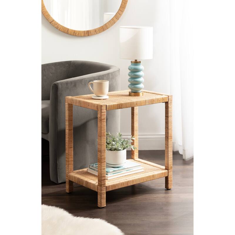 Kate and Laurel Rafina Rattan Rectangle Side Table - 14x22x24