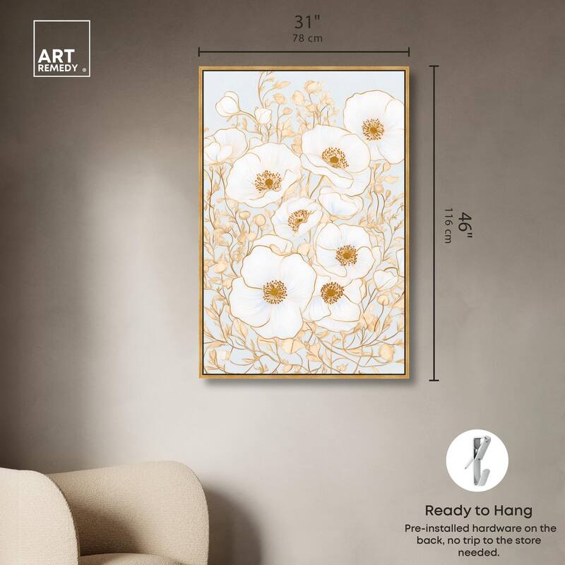 White and Gold Poppies I Canvas by Art Remedy
