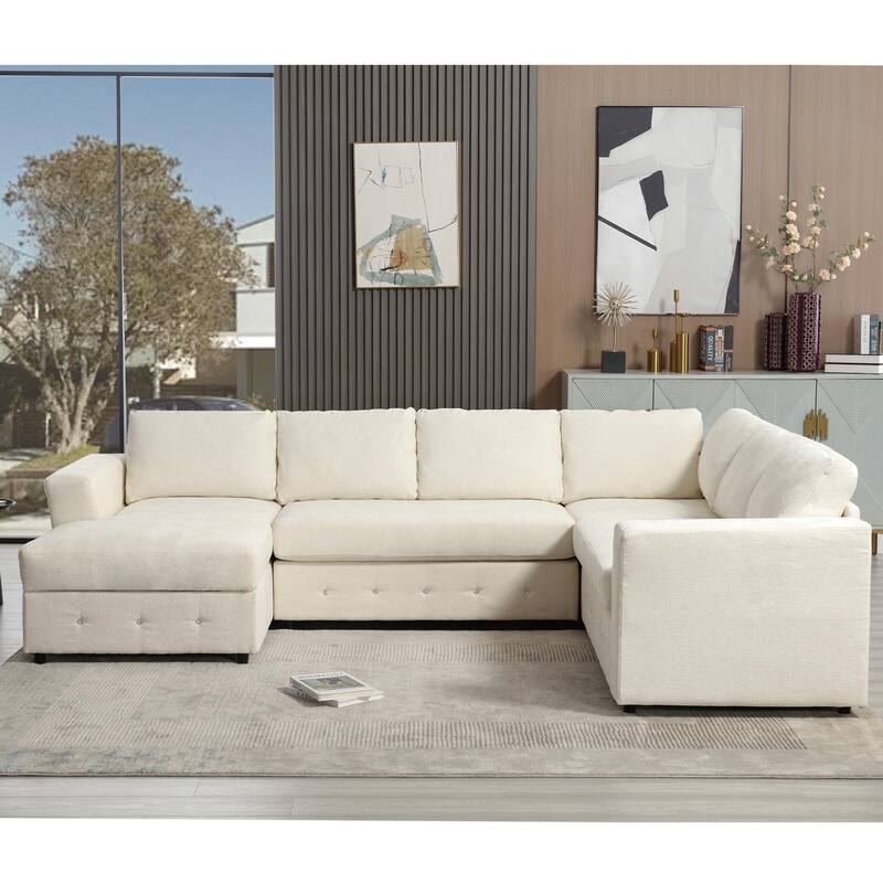 110.75" Chenille U-Shaped Modular Sofa with Storage