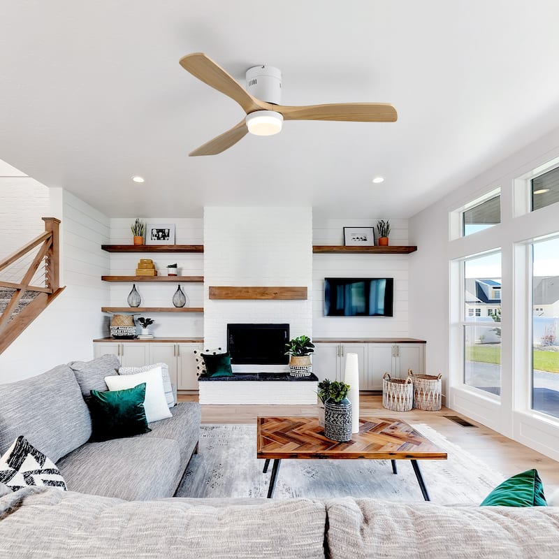 52 Inch Noiseless Flush Mount Ceiling Fan with Remote/Smart App Control,Dimmable Lights Optional,Reversible Motor