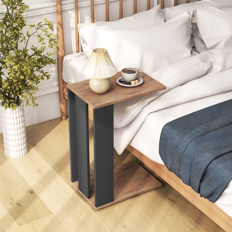 Gymax 2PCS 2-Tier C Shaped Side Table w/ Universal Wheels & Shelf for