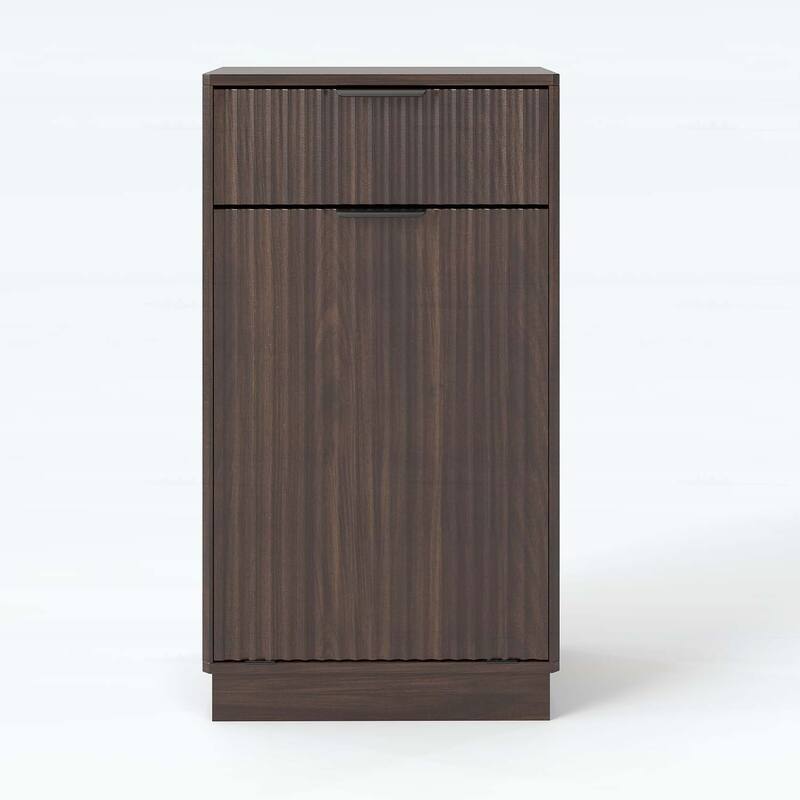 Tilt-Out Trash Can Cabinet with Wave-Textured Hideaway Drawer and Pull-Out Bin,for Living Room