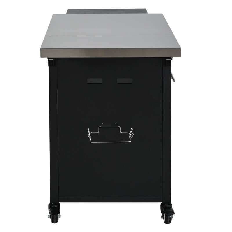 Foldable Outdoor Prep Station BBQ Cart with Trash Rack, Portable Kitchen Island Grill Cart with Foldable Top