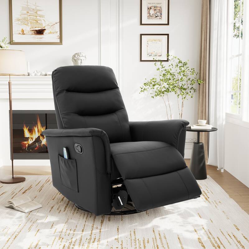 Roomfitters Manual Massage Swivel Rocker Recliner Chair with Heat and Side Pocket, PU Leather
