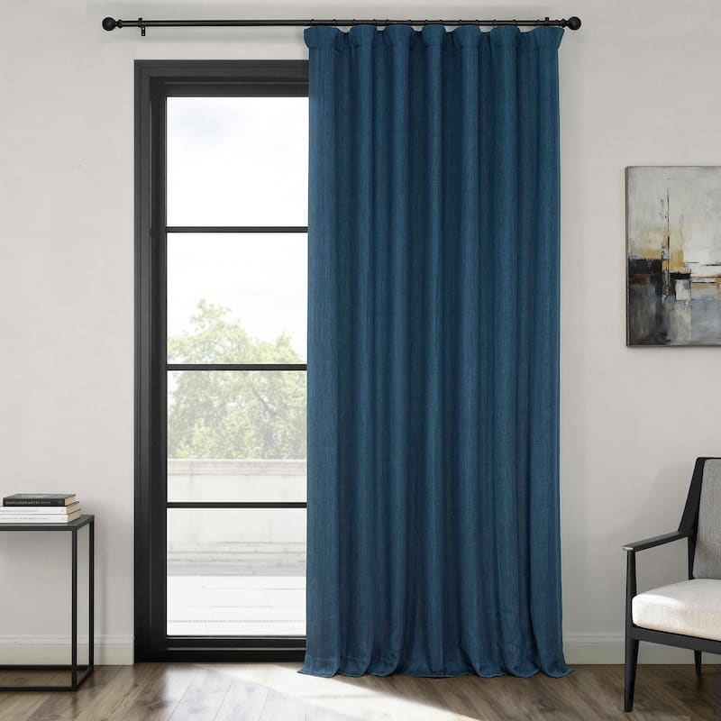 Exclusive Fabrics Textured Faux Linen Extra Wide Room Darkening Curtains for Bedroom & Living Room Curtains (1 Panel) - 100 X 96 - Indigo