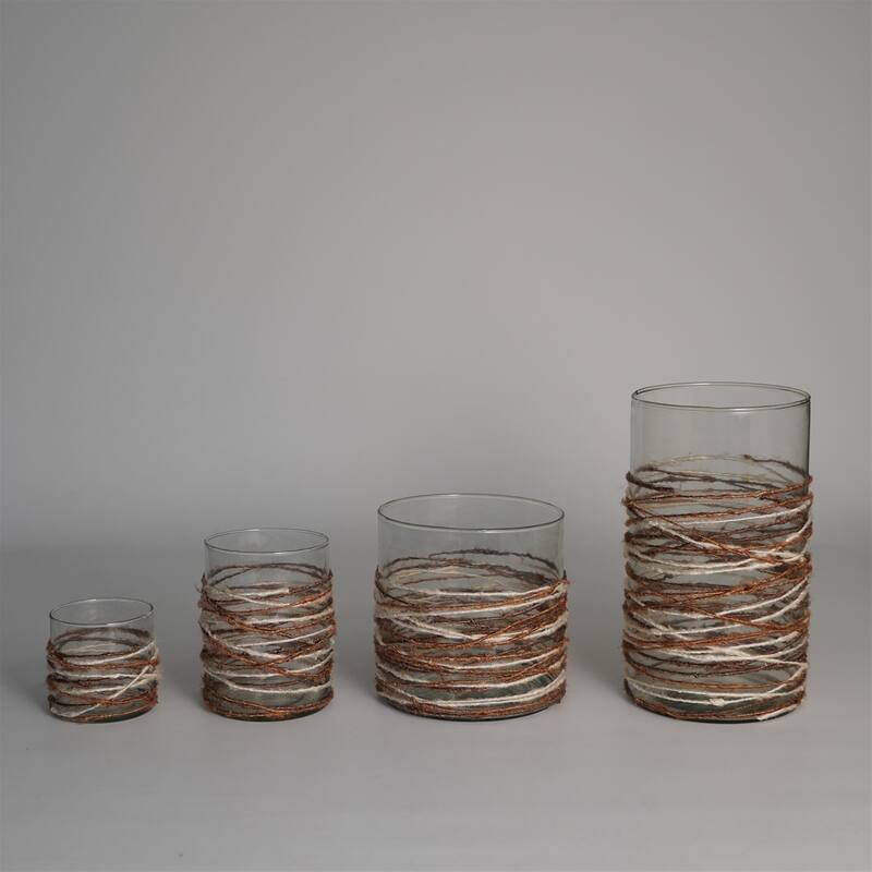 Votive Wrapped in Fabric Weaves Natural 3"x3"- A