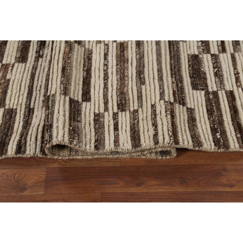 All-Over Striped Moroccan Oriental Runner Rug Hand-Knotted Wool Carpet - 4'0"x 13'6"