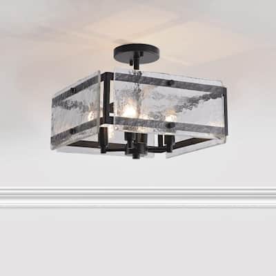 Laia 15" 4-light Hand Crafted Glass Panels Square Flush Mount - 15“ W x 15“ H x 15“ D
